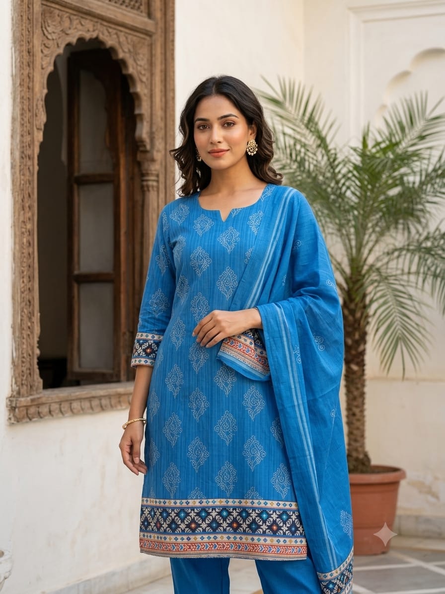 Stitched - cotton suit with pent duptta 3 ps